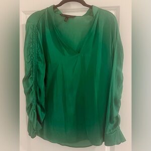 White House Black Market Green Ruched Sleeve Blouse